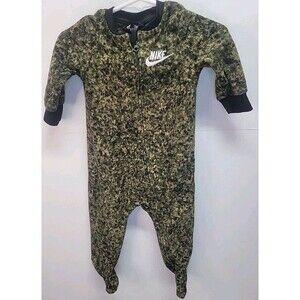 Nike One Piece Infant 6M (62-68cm) Green Camo Suit Fleece Full Zip Retro‎ Y2K